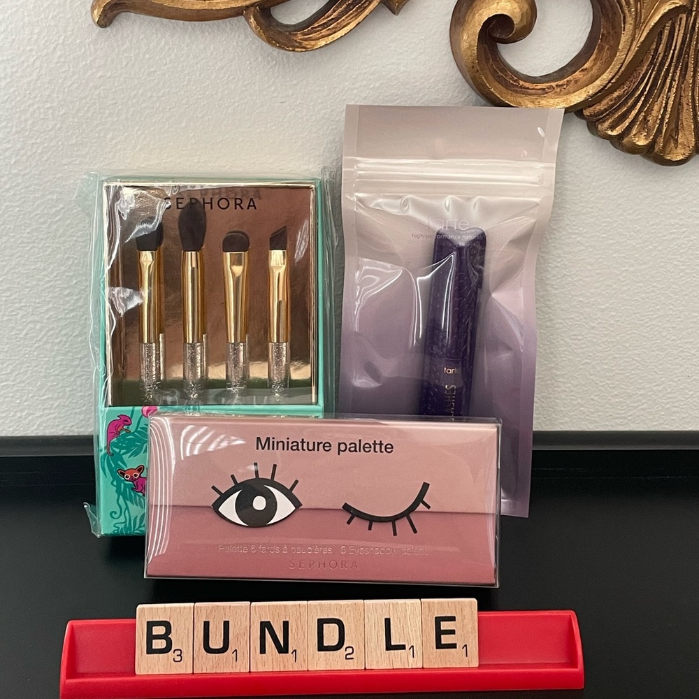 Mini Sephora eye makeup bundle:eyeshadow, brushes, eyelashes & Tart mascara.New